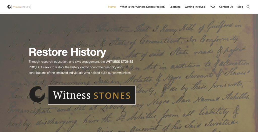 Screenshot of the Witness Stones Website